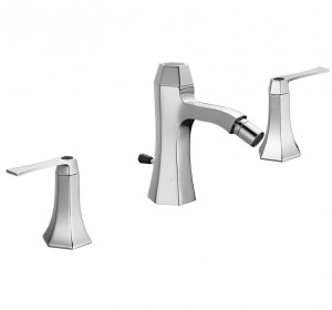 Смеситель Cisal Cherie CF0012206T для биде стандартный двухрычажныйна 3 отверстия, цвет хром/черный матовый